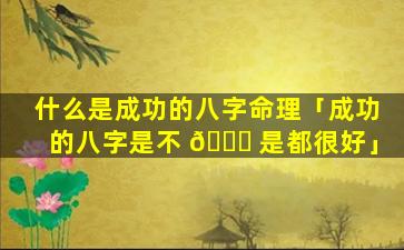 什么是成功的八字命理「成功的八字是不 🍀 是都很好」